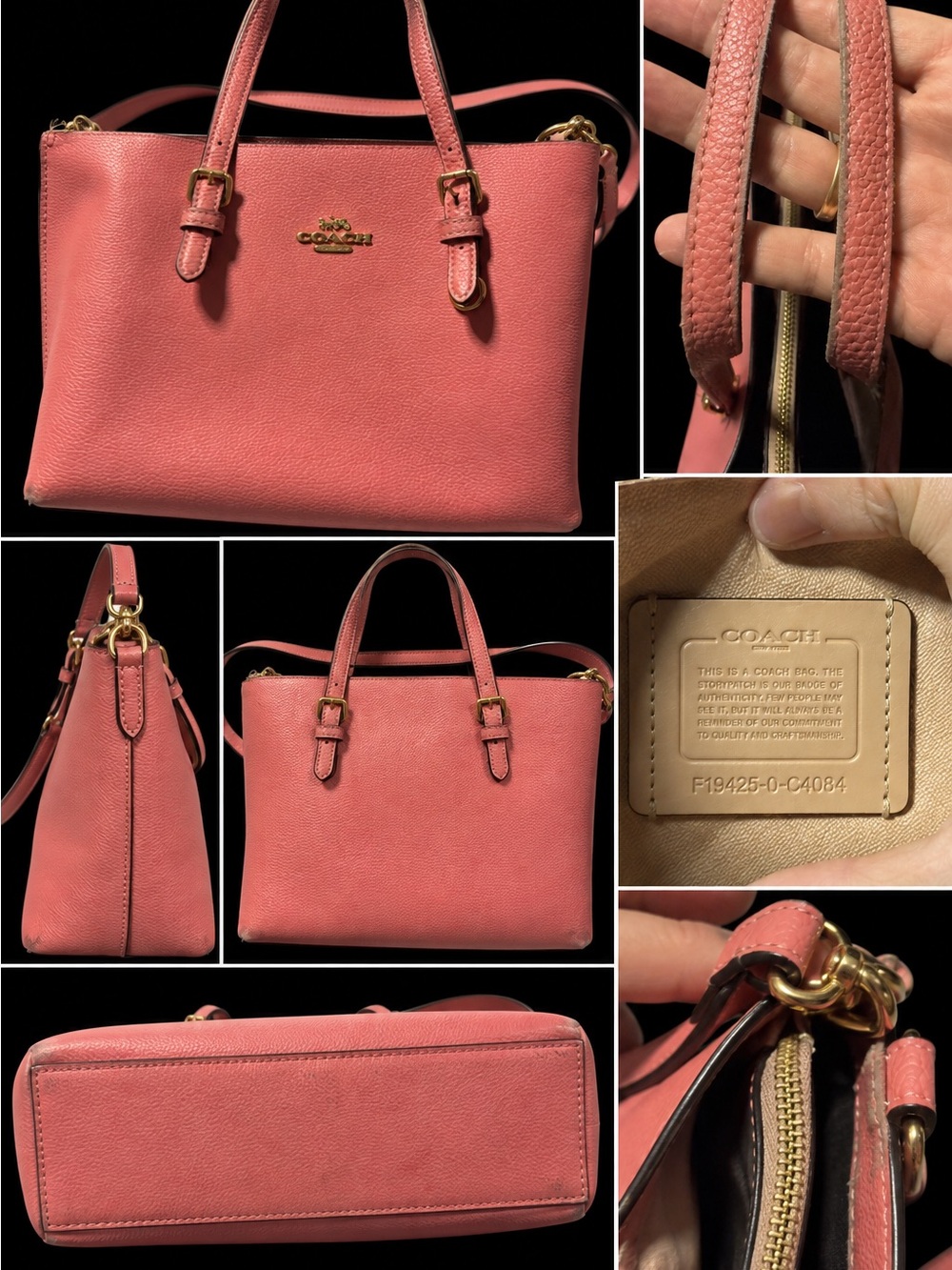 Coach Coral Pink Pebbled Leather Satchel with Gold Hardware